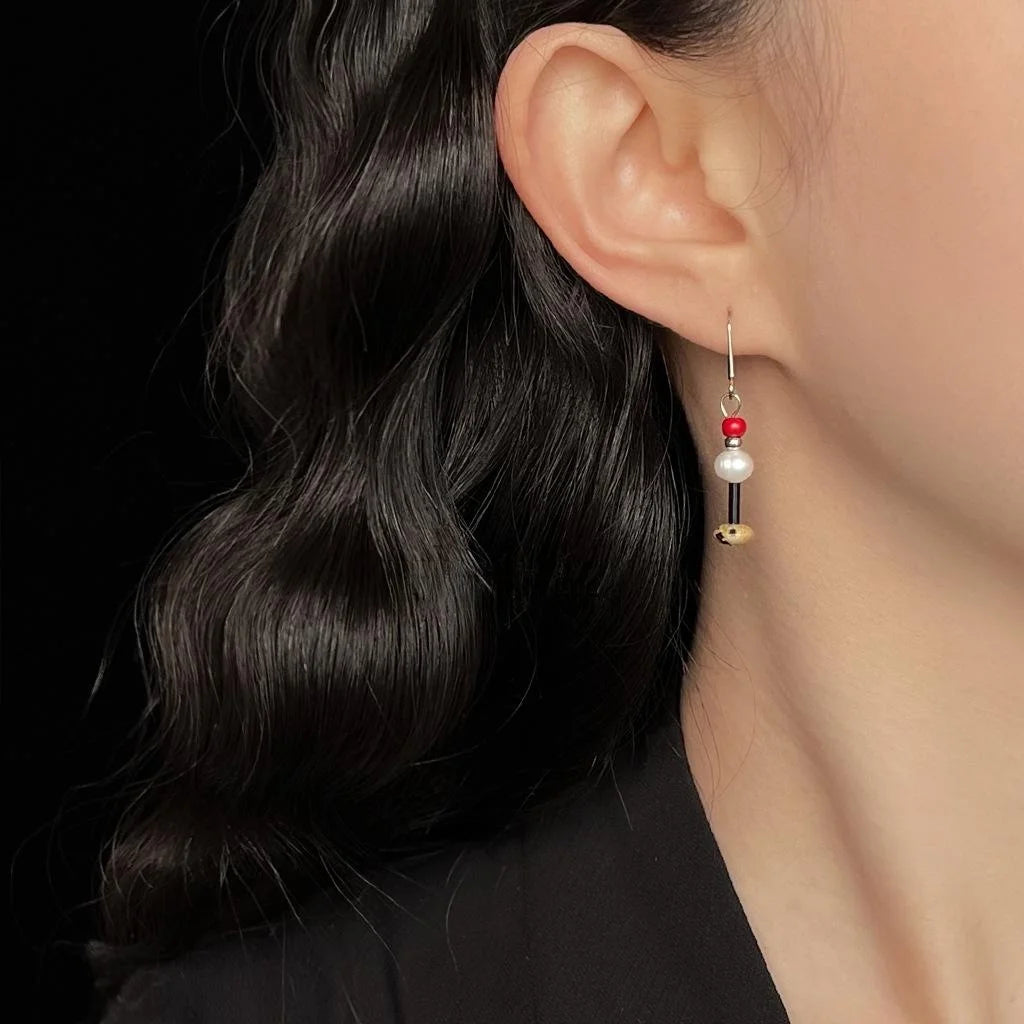 Natural Freshwater Pearl Geometric Round Chinese Style Handmade Drop Earrings