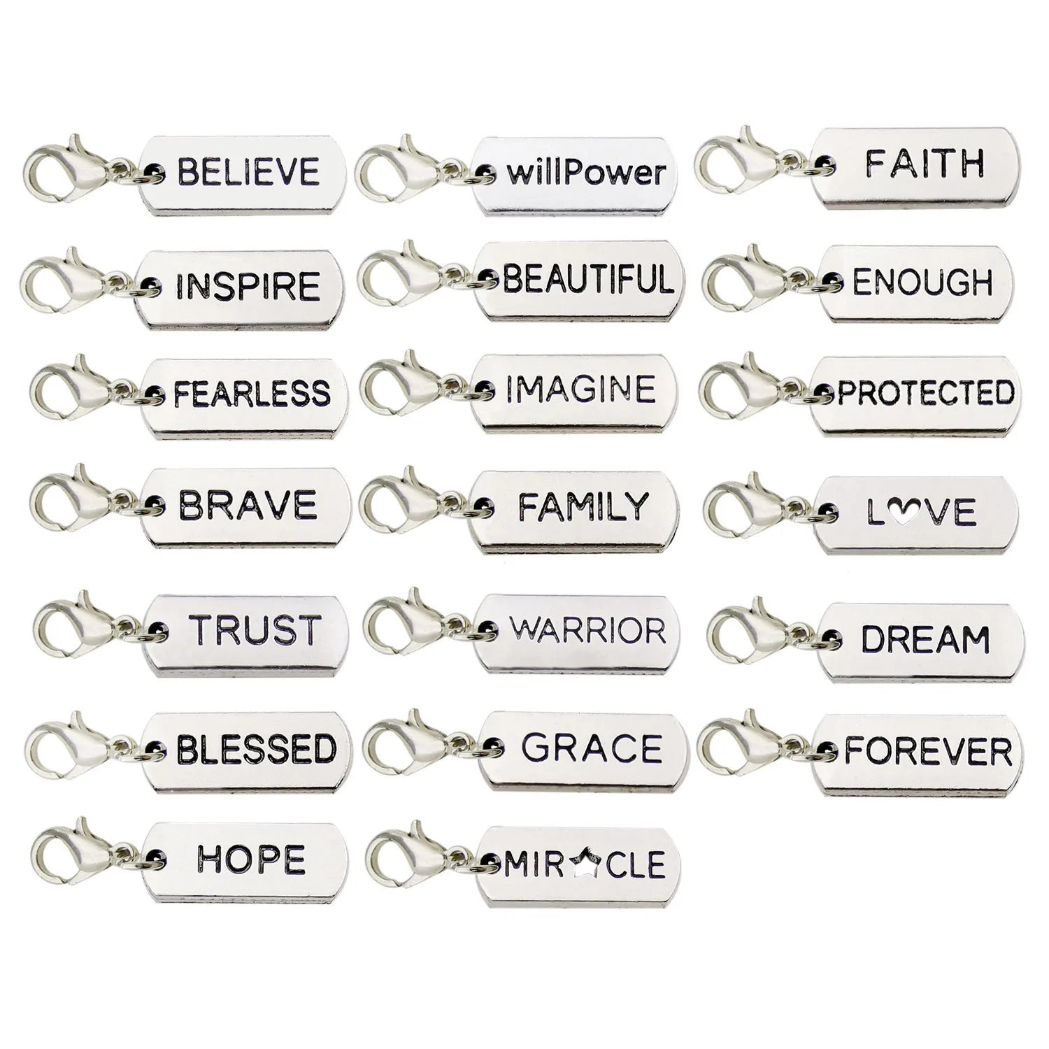 Vintage Zinc Alloy Inspirational Letter Tag Lobster Clasp Charm for DIY Accessories