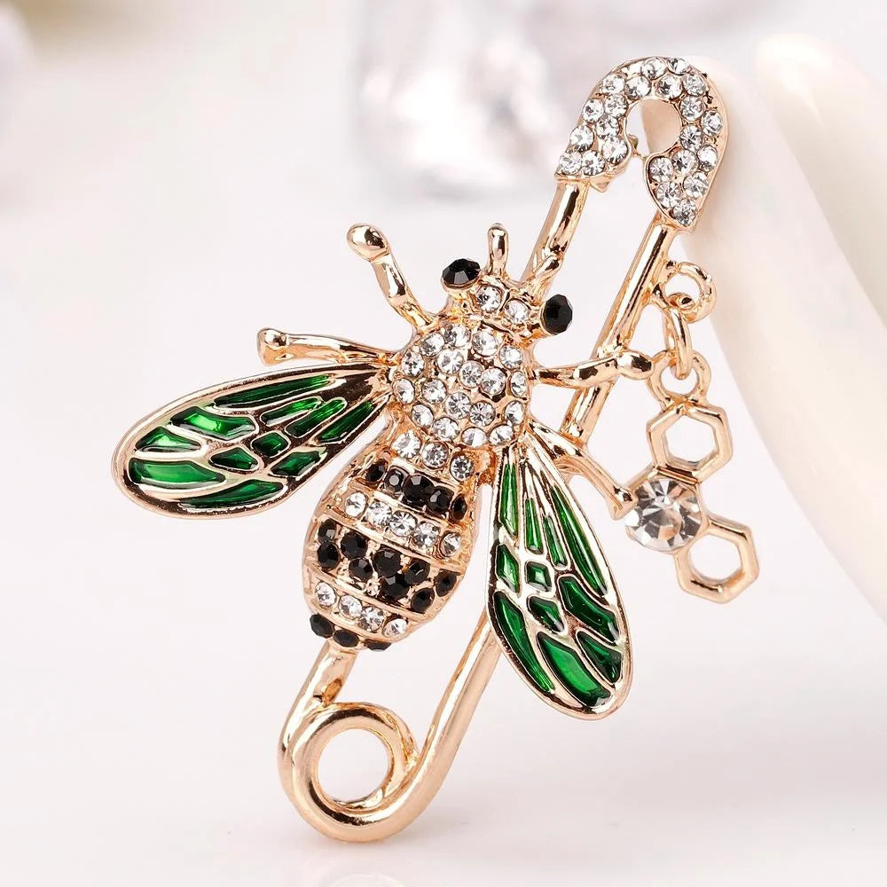 Luxury Rhinestone Enamel Bee Safety Pin Brooch For Women, Elegant Lapel Pin Corsage Suit Accessory Gift