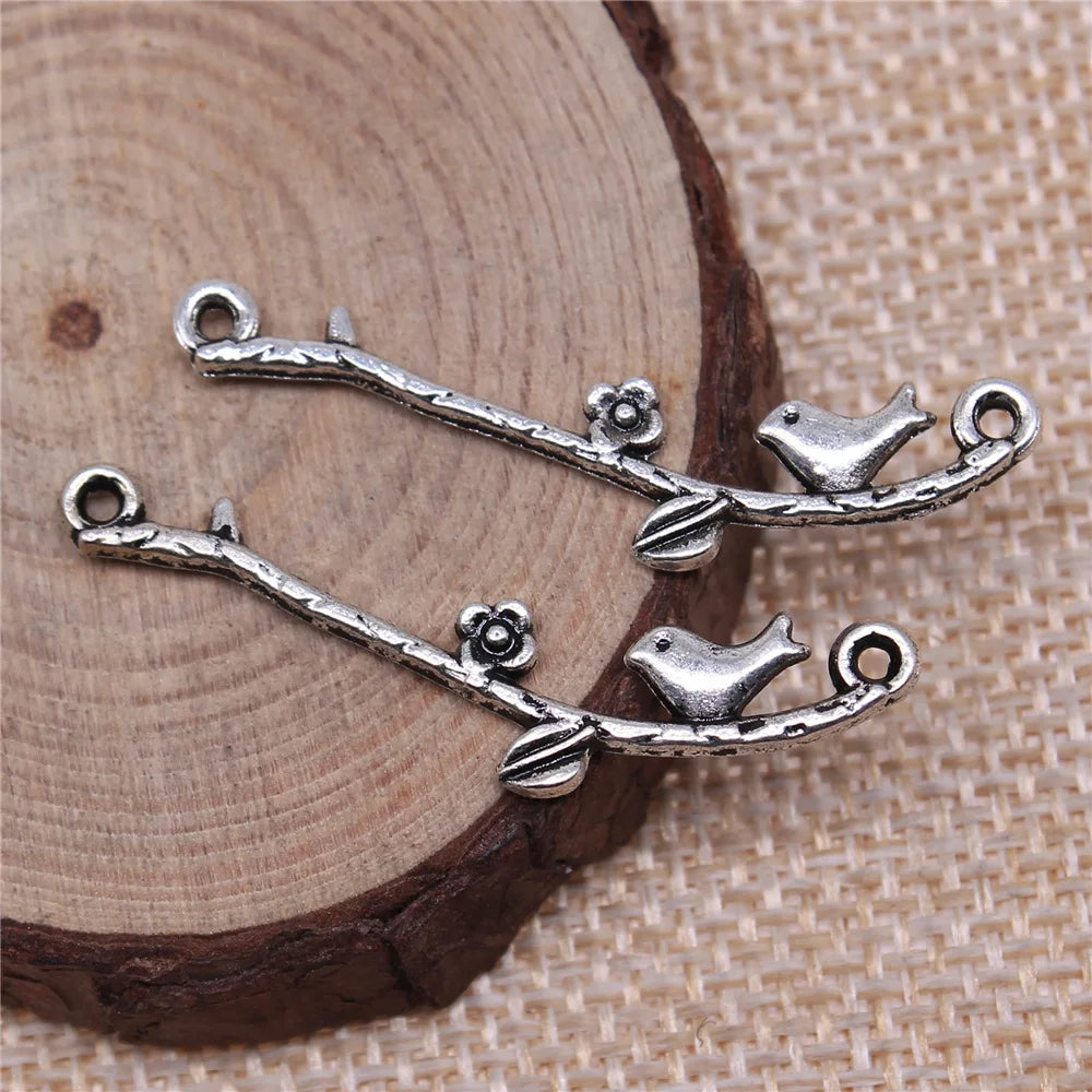 39x8mm 1.2g Multicolor Zinc Alloy Bird on Flower Branch Connector Charm for Bracelet Making