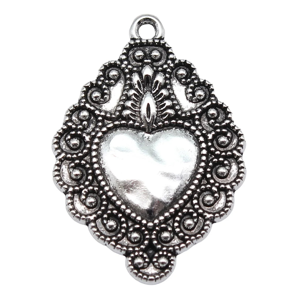 35x24mm 4.3g Antique Silver Zinc Alloy Gothic Heart Charm Pendant for DIY Necklace Bracelet Making