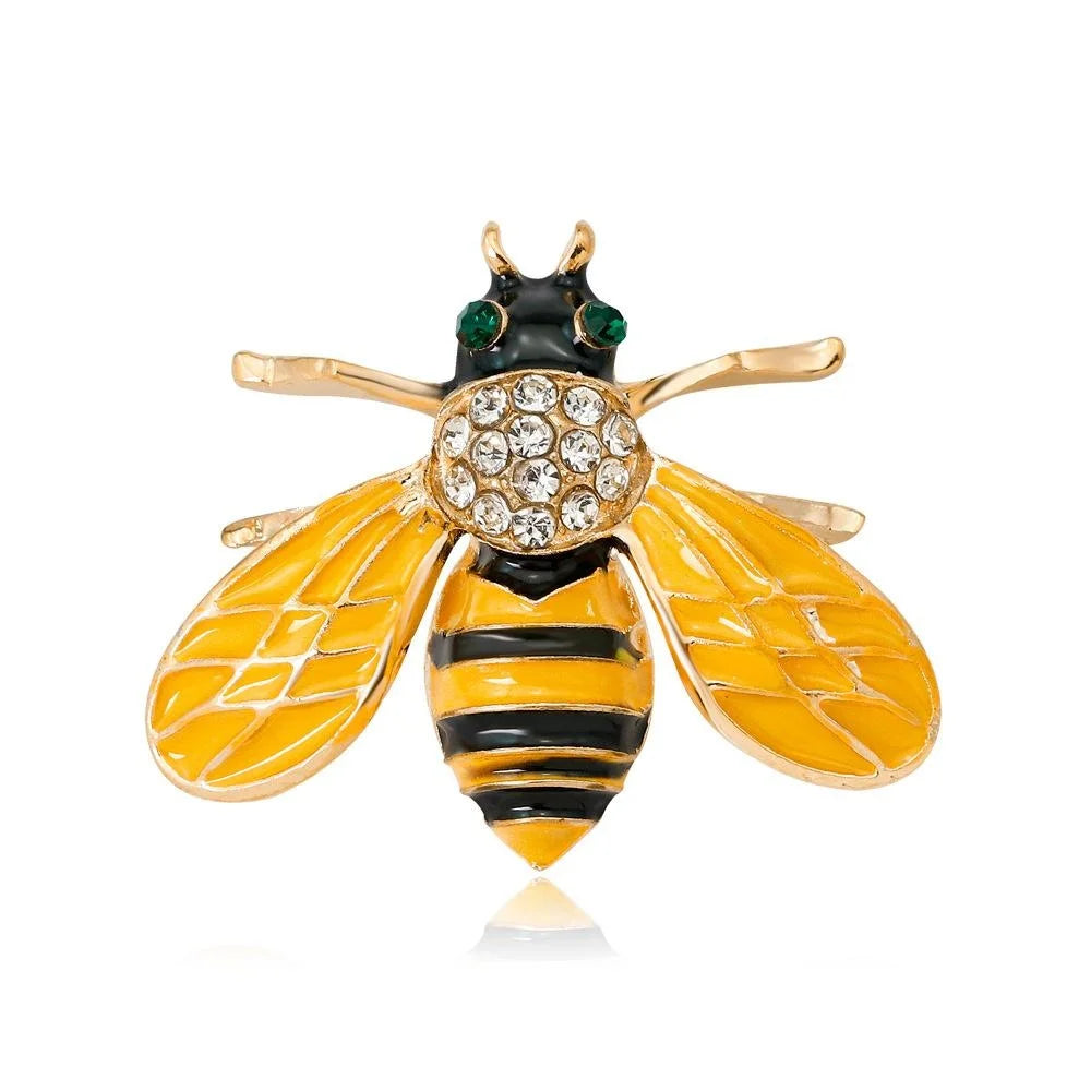 Luxury Enamel Rhinestone Bee Brooch, Gold Tone Animal Lapel Pin Corsage For Women Suit Accessory