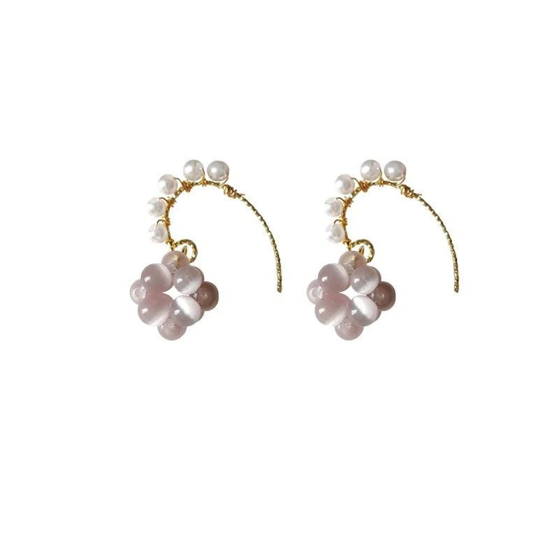 French Vintage 14K Gold Plated Glass Cat Eye Round Fruit Drop Earrings for Women