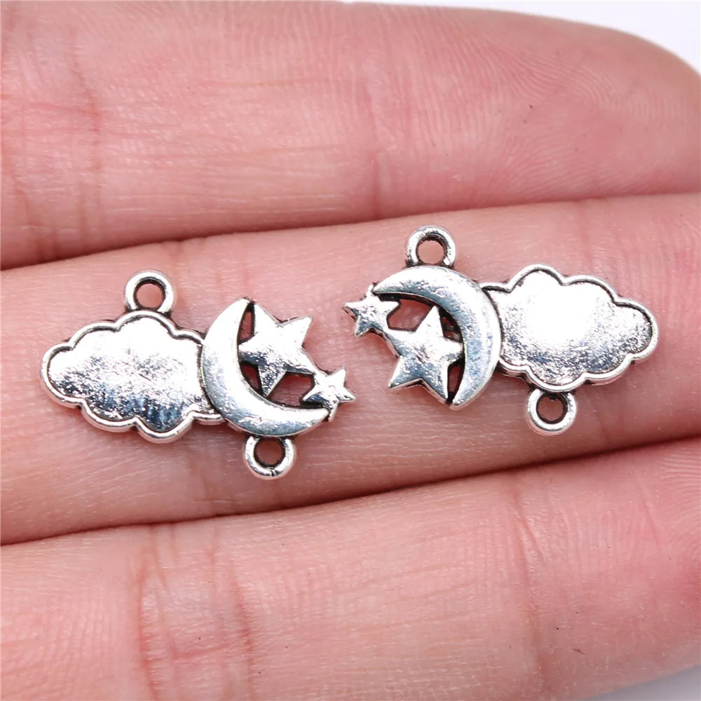 21x12mm 1.6g Antique Silver Zinc Alloy Moon Star Cloud Connector Charm for DIY Jewelry Making