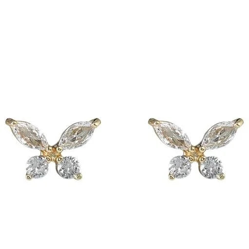 Sweet Butterfly Micro Pave Zircon Copper Stud Earrings Elegant Fashion Jewelry