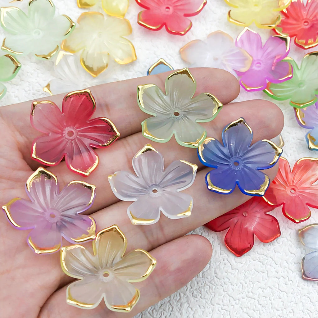 Gradient Acrylic Sakura Five Petal Flower Loose Beads for DIY Hairpin Jewelry Making