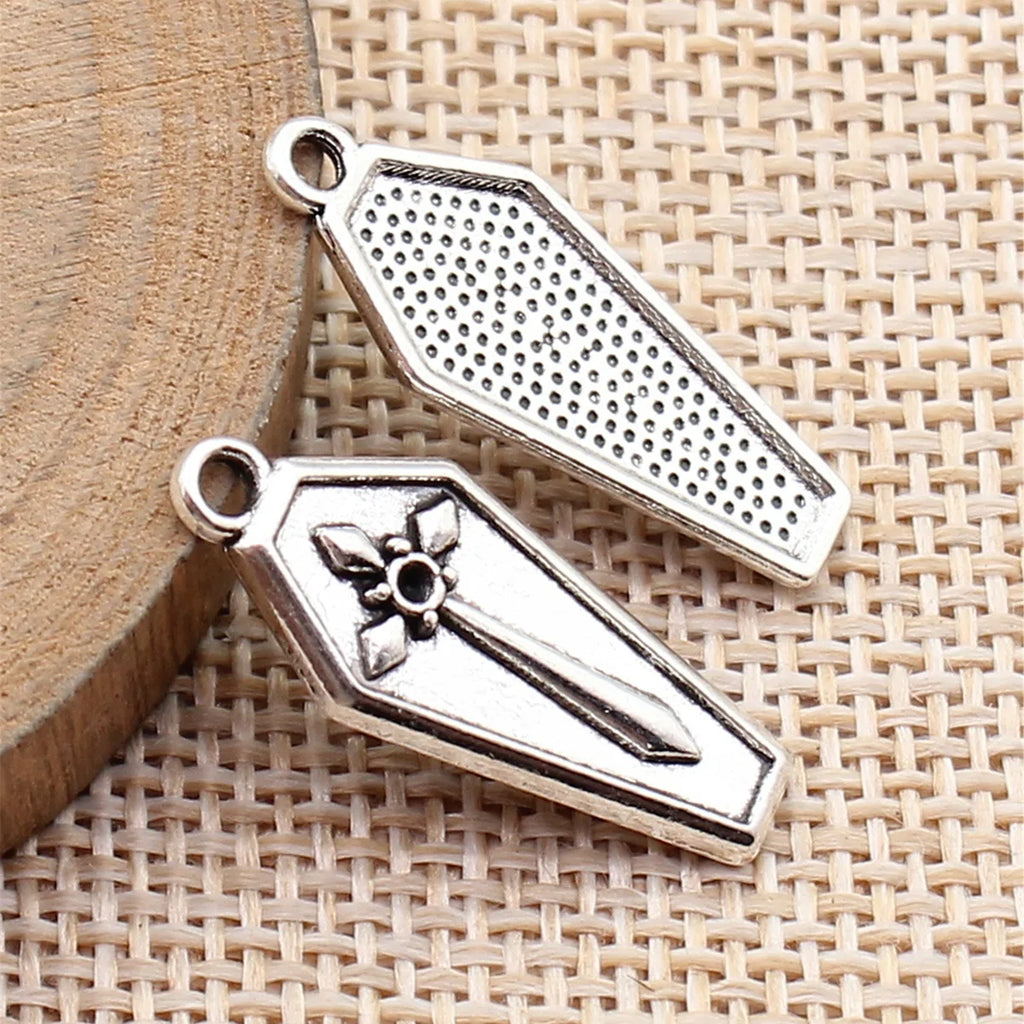 26x11mm 1.2g Antique Silver Zinc Alloy Cross Coffin Lid Charm Pendant for Gothic DIY Jewelry Making