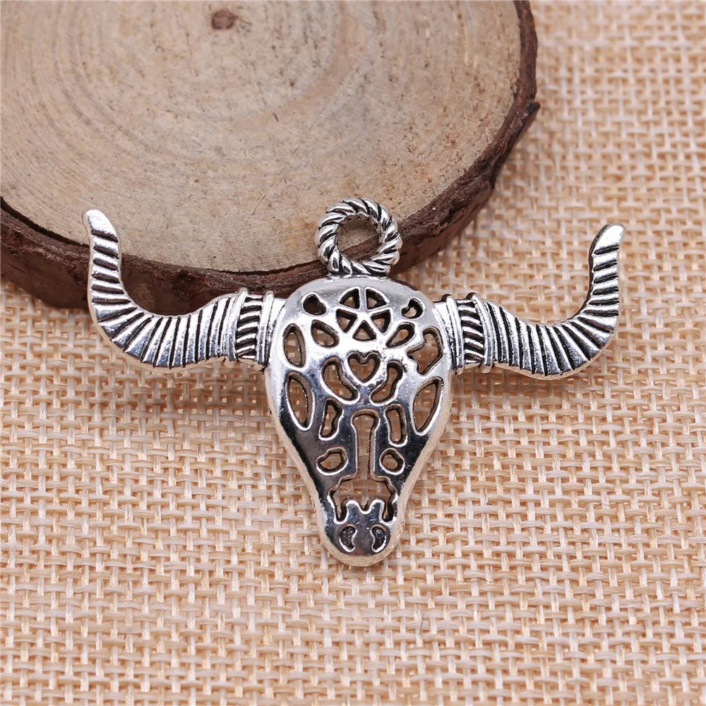 50x34mm 6.2g Multicolor Zinc Alloy Bull Head Charm Pendant for DIY Western Theme Jewelry Making
