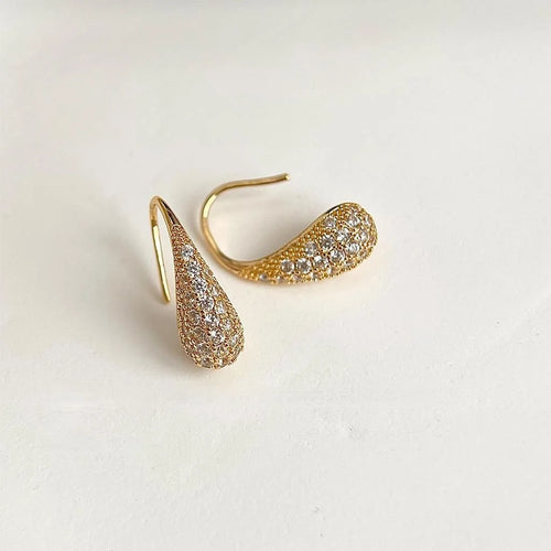 14K Gold Plated Copper Teardrop Drop Earrings With Micro Pave Zircon Elegant Minimalist Jewelry