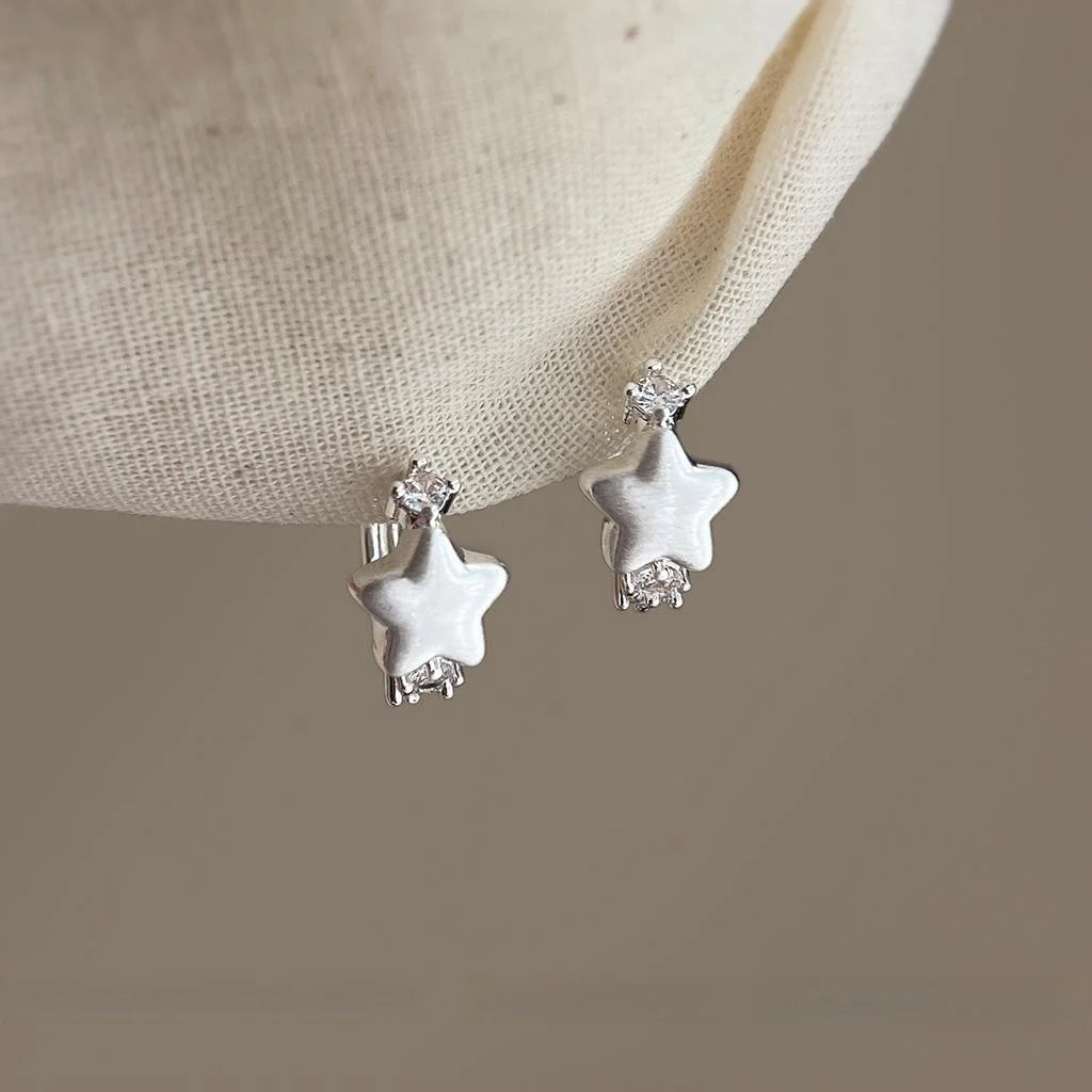 Brushed Copper Micro Pave Zircon Star Drop Earrings Light Luxury Commuter Jewelry for Women