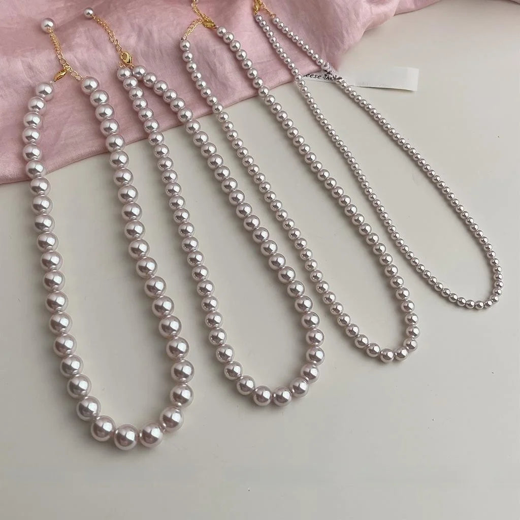 Rose Gold Plated Glass Pearl Geometric Round Necklace For Women Vacation Style