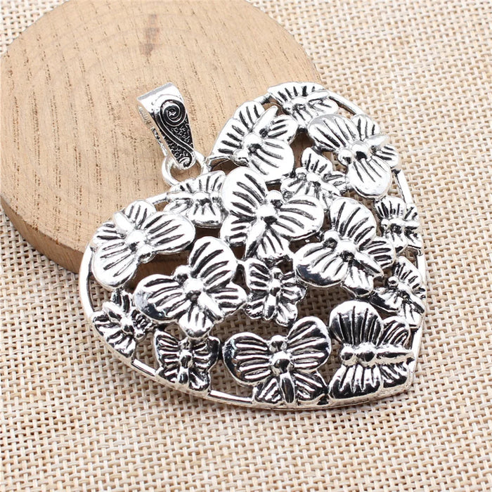 61x66mm 26.4g Antique Silver Zinc Alloy Heart Butterfly Charm Pendant for DIY Necklace Jewelry Making