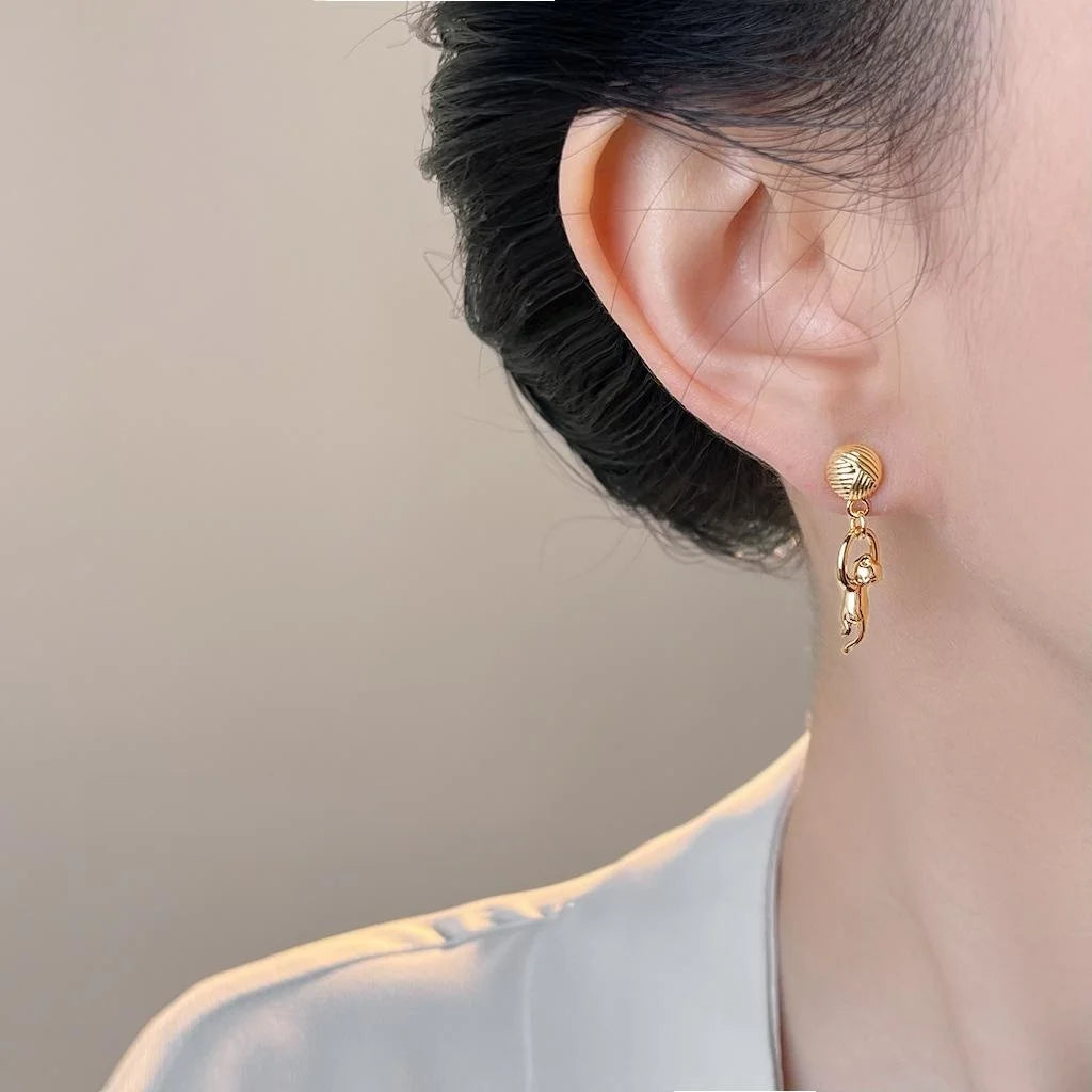 Original Cat Geometric Drop Earrings Eco-Friendly Copper Minimalist Style Jewelry
