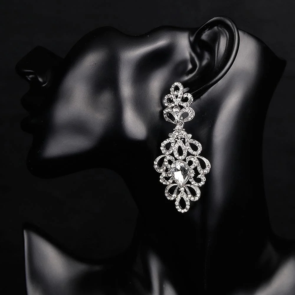 Elegant Hollow Floral Rhinestone Crystal Drop Earrings For Women's Wedding Banquet Party Gift