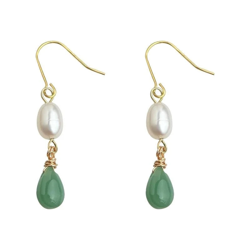 Natural Freshwater Pearl Handmade Teardrop Drop Earrings Vintage Court Style Oval Line Design