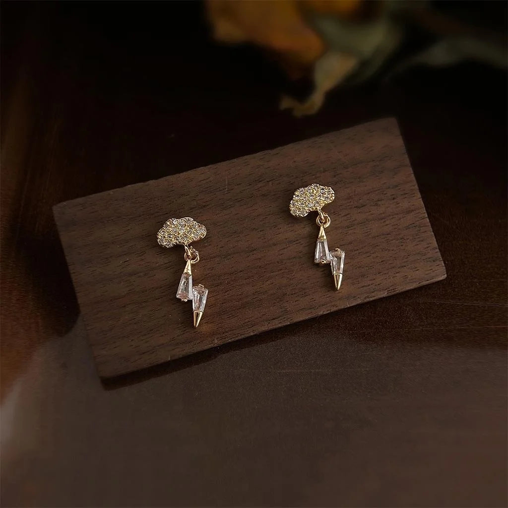 Eco Copper 14K Plated Micro Pave Zircon Lightning Cloud Stud Earrings Minimalist Daily Jewelry