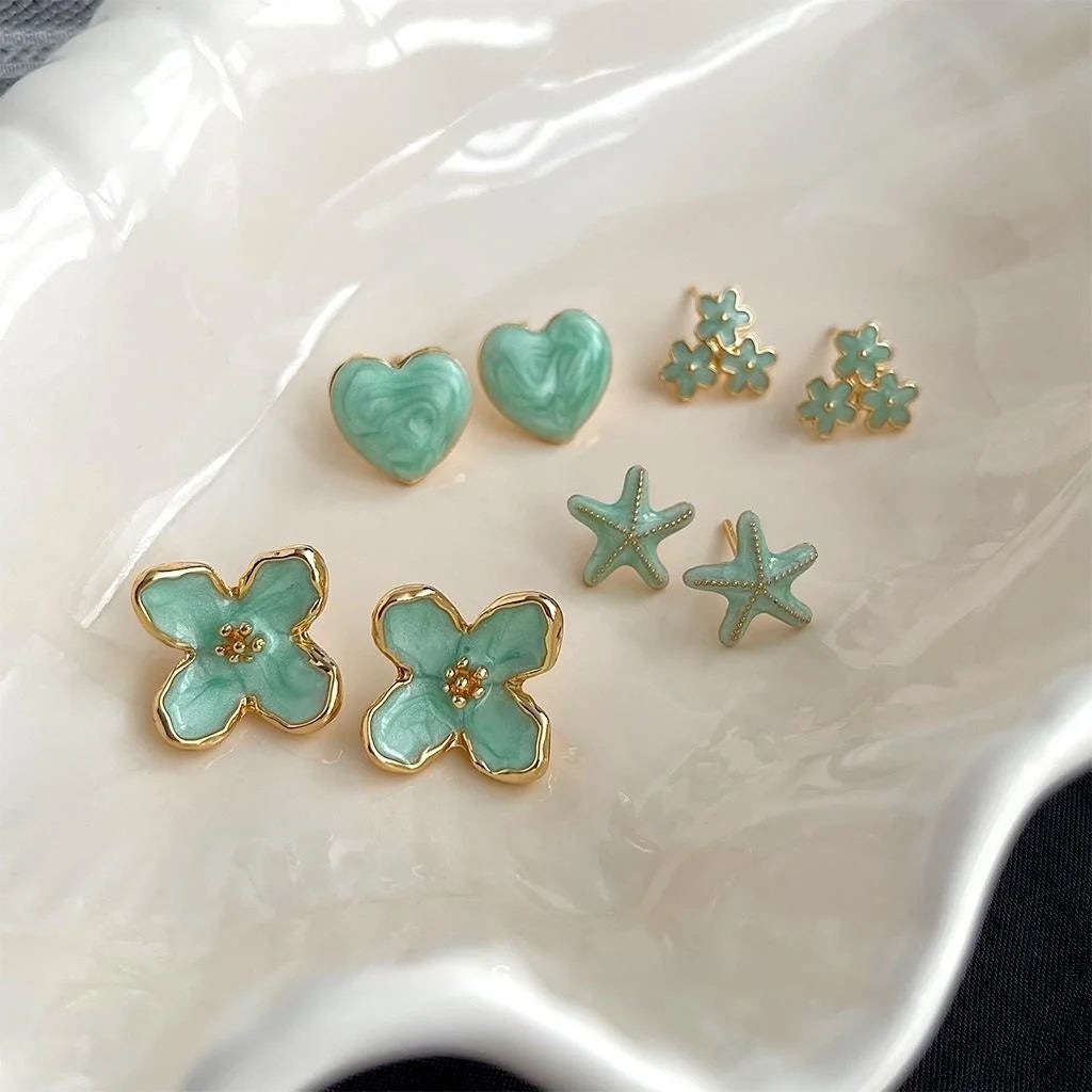 2025 New Mint Green Copper Flower Stud Earrings Sweet Fresh Forest Style Women's Jewelry
