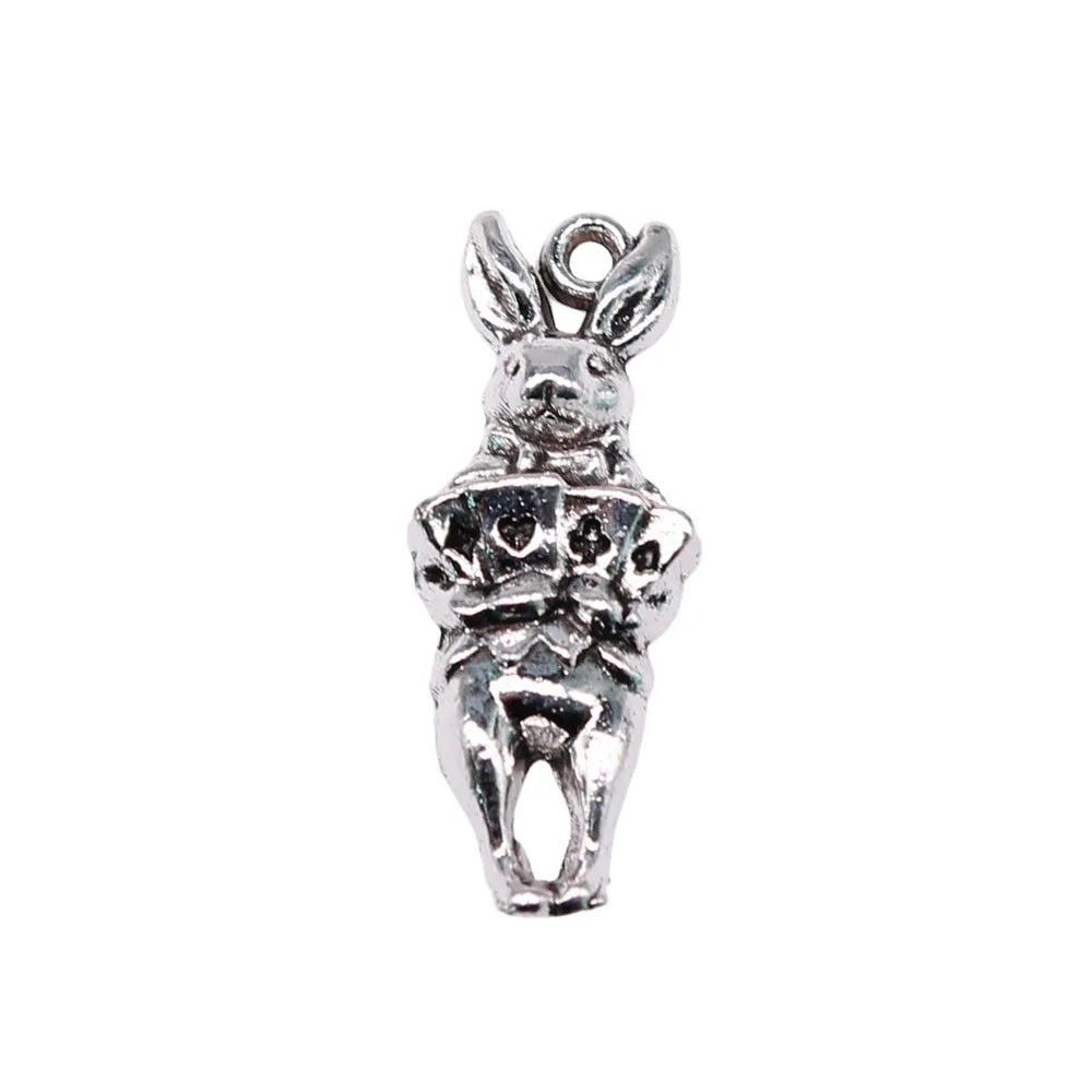23x9mm 2g Antique Silver Zinc Alloy Playing Card Rabbit Charm Pendant for DIY Jewelry Making