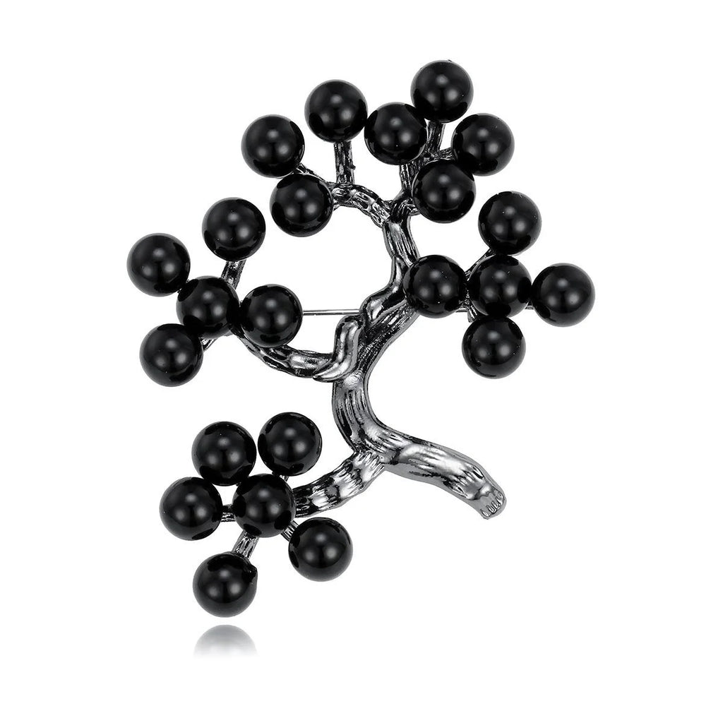 Elegant Blue Glass Holly Berry Tree Brooch With Silver Alloy Branch, Women's Lapel Pin Corsage Gift