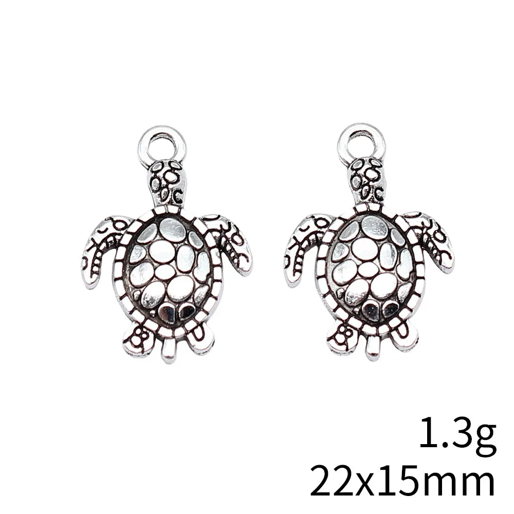 22x15mm 1.3g Antique Silver Zinc Alloy Sea Turtle Charm Pendant for DIY Necklace Bracelet Jewelry Making