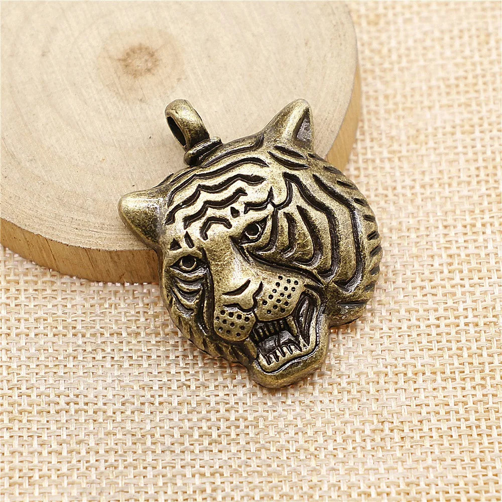 45x34mm 11g Multicolor Zinc Alloy Tiger Head Charm Pendant for DIY Animal Theme Jewelry Making