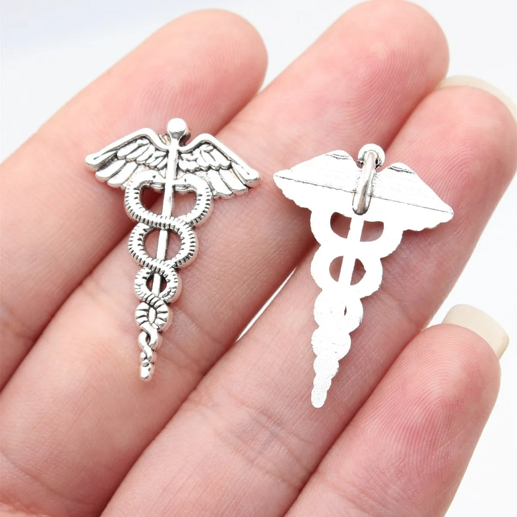 30x20mm 1.5g Antique Silver Zinc Alloy Medical Caduceus Charm Pendant for DIY Necklace Jewelry