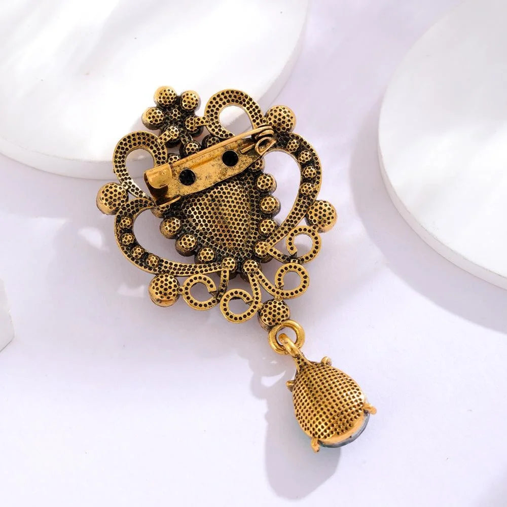 Vintage Baroque Blue Glass Teardrop Rhinestone Brooch, Luxury Palace Style Lapel Pin Suit Accessory