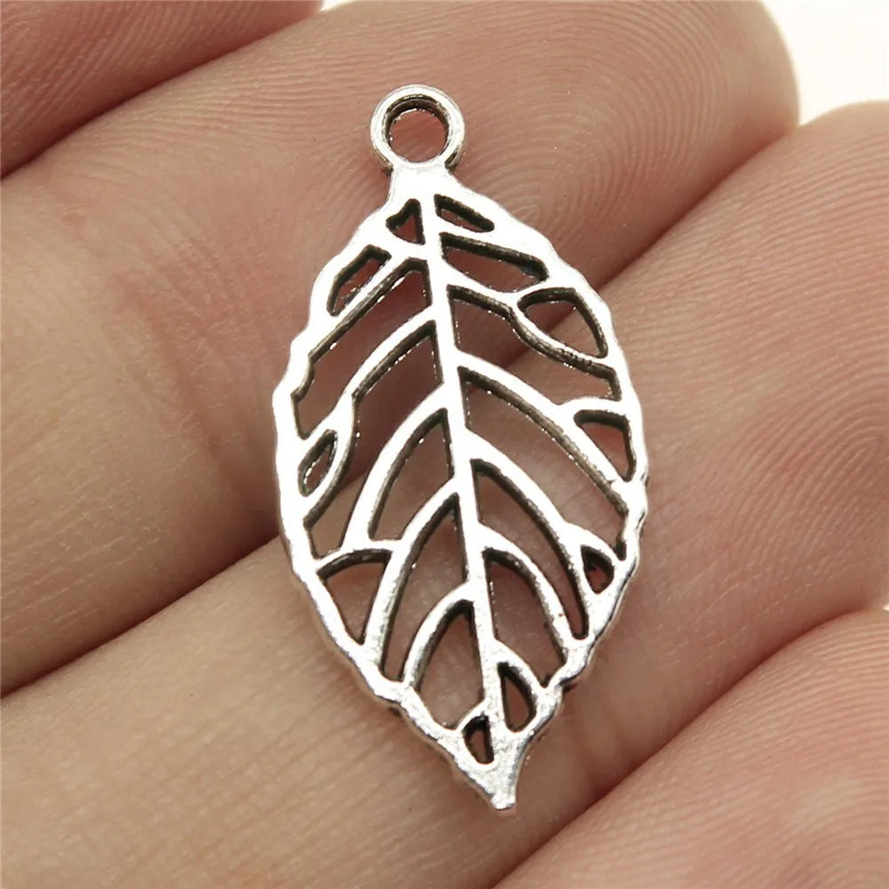 27x13mm 1.3g Multicolor Zinc Alloy Hollow Leaf Charm Pendant for DIY Necklace Bracelet Making