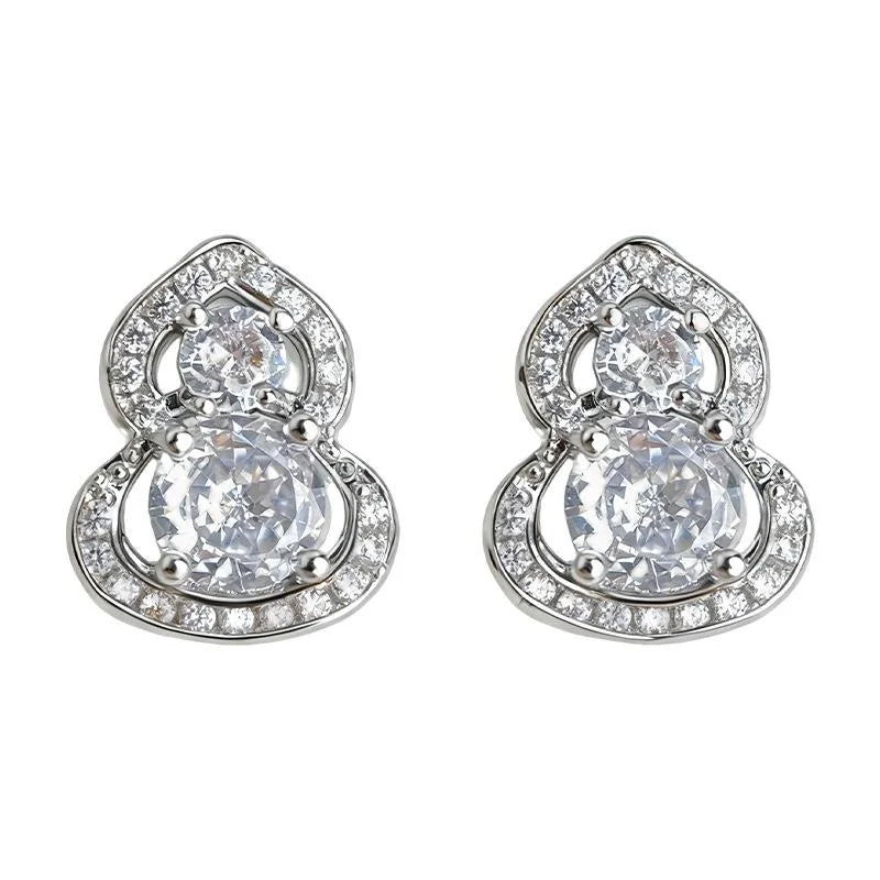 Light Luxury Copper Zircon Gourd Stud Earrings, Geometric Minimalist Jewelry