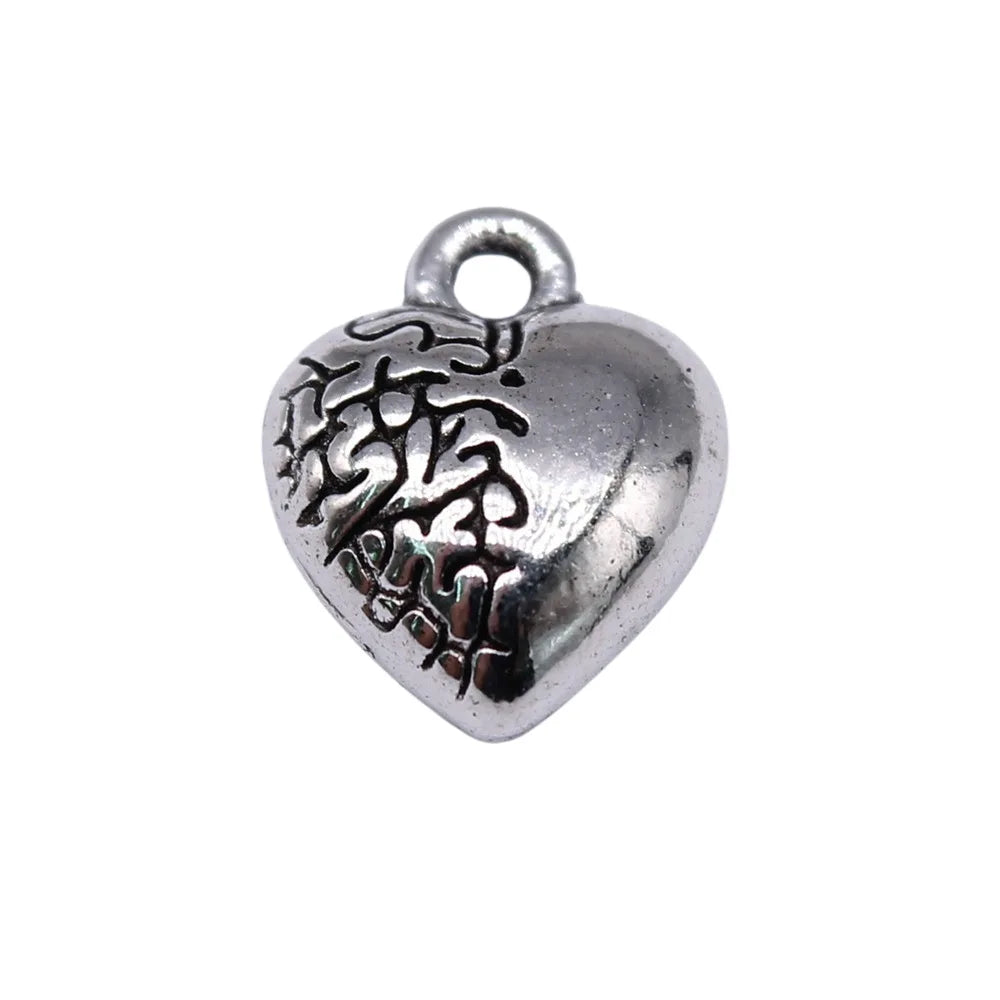 12x10mm 1.7g Antique Silver Zinc Alloy 3D Heart Charm Pendant for DIY Necklace Bracelet Making