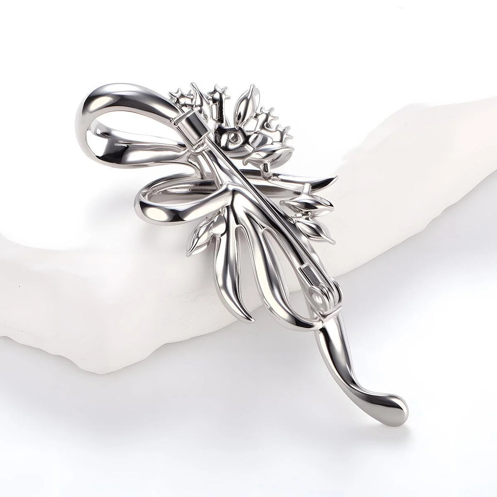 Elegant Rose Gold Alloy Bow Flower Brooch With Rhinestone Crystal, Luxury Lapel Pin Suit Accessory Gift