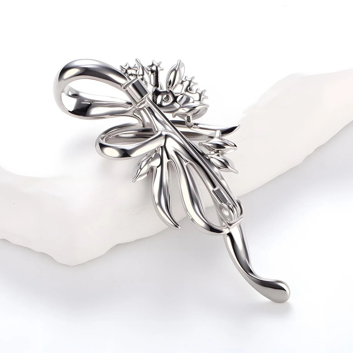 Elegant Rose Gold Alloy Bow Flower Brooch With Rhinestone Crystal, Luxury Lapel Pin Suit Accessory Gift