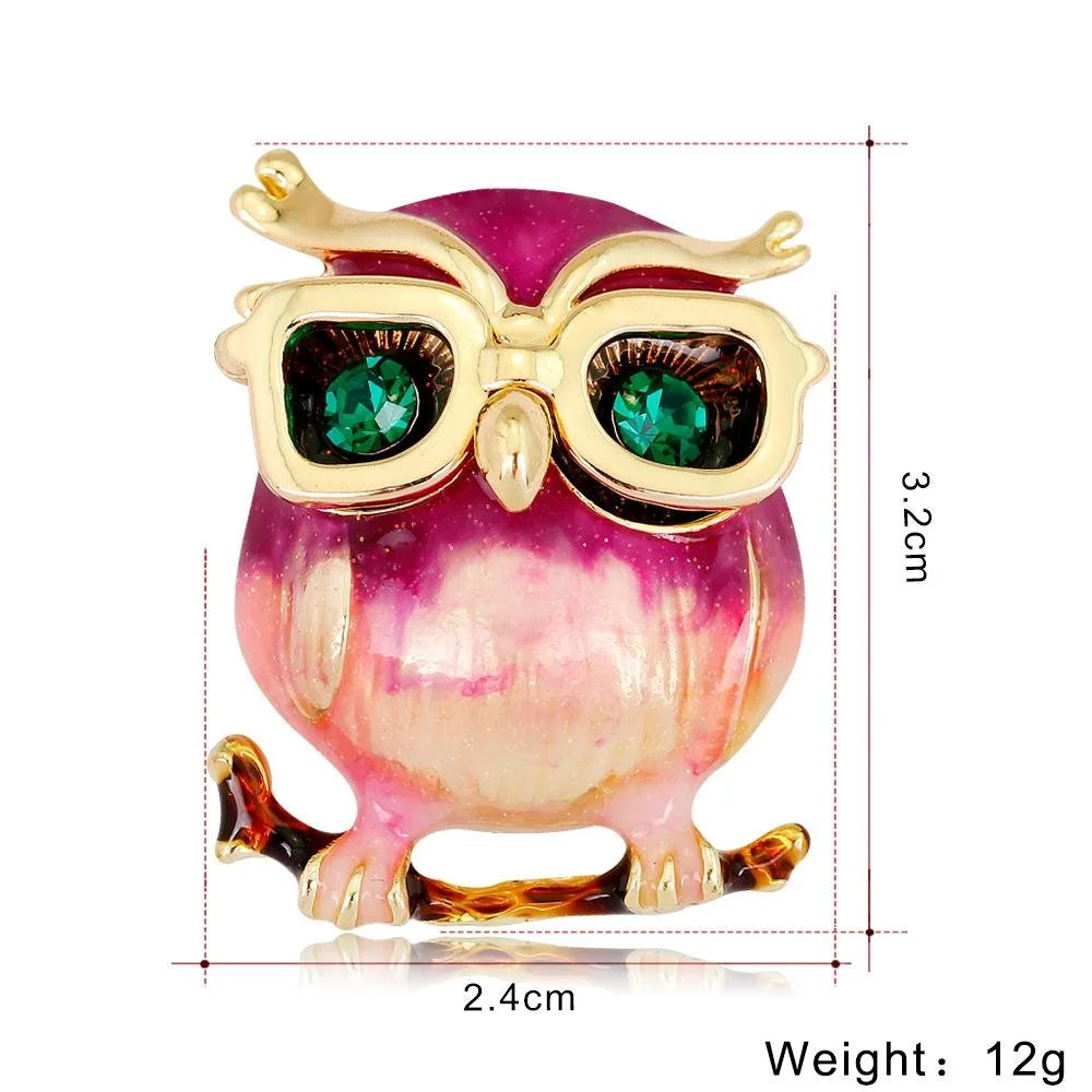Cute Enamel Owl Brooch With Green Rhinestone Eyes, Gold Alloy Lapel Pin Corsage Suit Accessory Gift