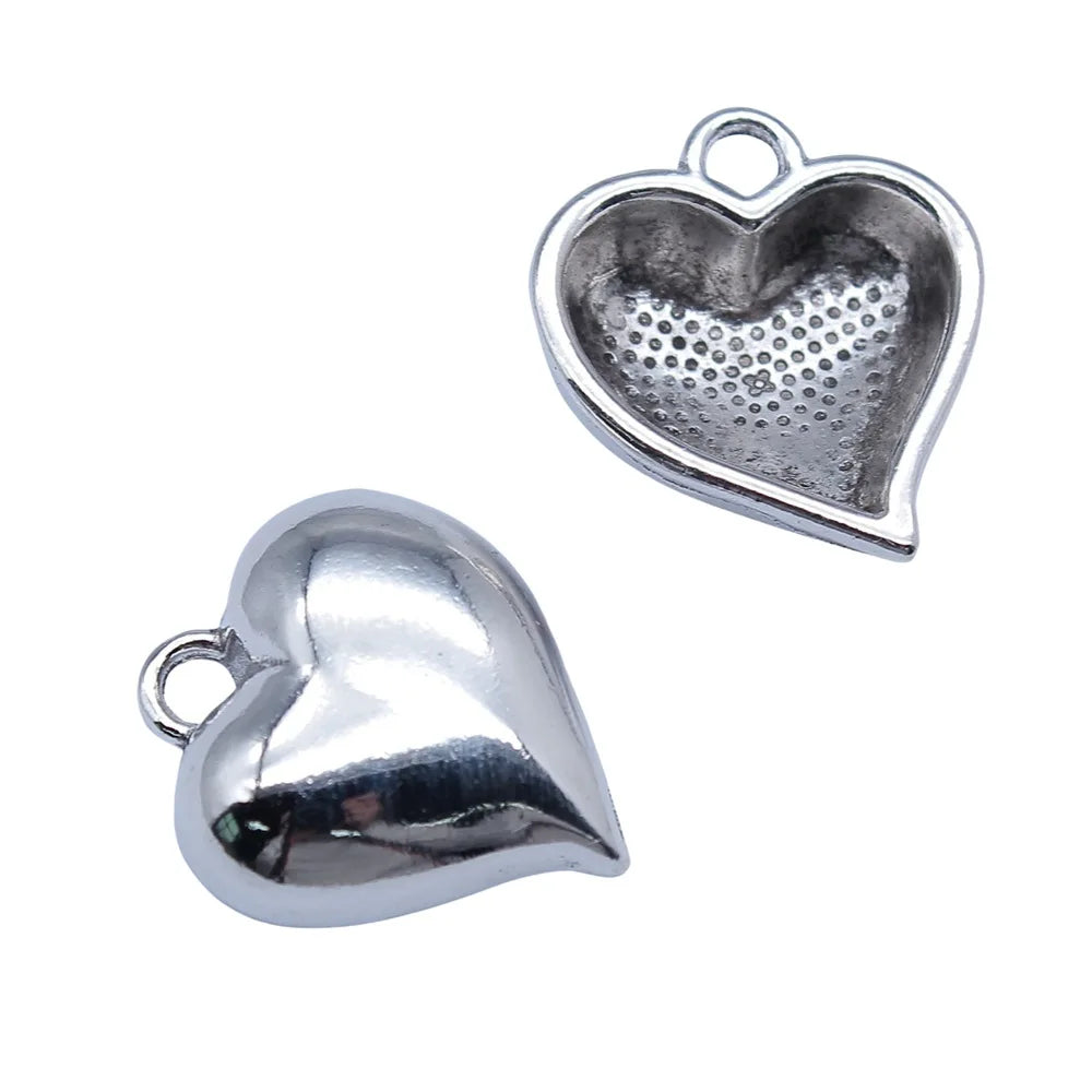 20x22mm 4g Antique Silver Zinc Alloy Smooth Thick Heart Charm Pendant for DIY Jewelry Making