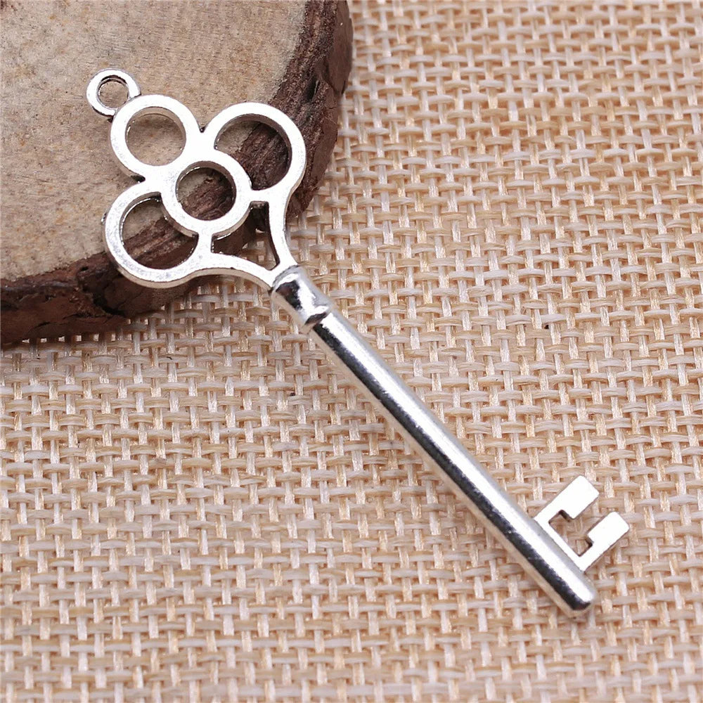 54x18mm 2.9g Zinc Alloy Key Charm Pendant for DIY Handmade Necklace Bracelet Keychain Accessory