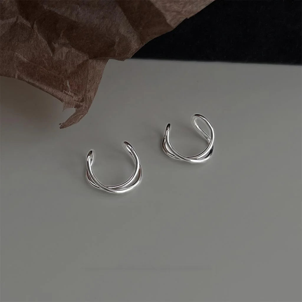 Minimalist Copper Geometric Line Ring Clip On Drop Earrings For Women No Piercing