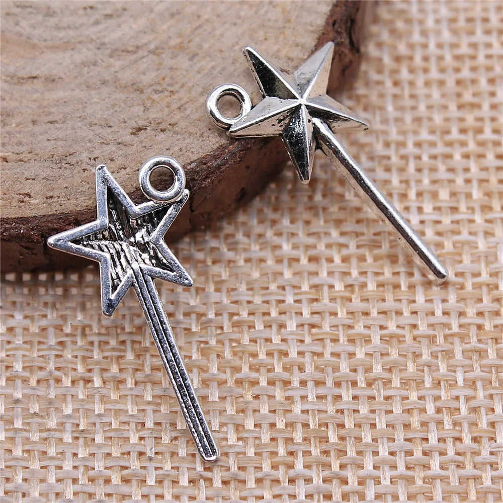 25x13mm 0.7g Multicolor Zinc Alloy Fairy Wand Magic Wand Charm Pendant for DIY Jewelry Making