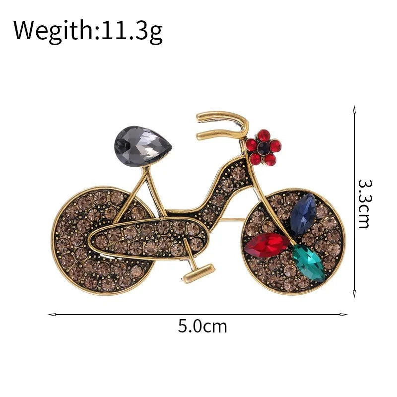 Vintage Bicycle Rhinestone Zinc Alloy Brooch, Cute Floral Bike Lapel Pin Suit Accessory Gift