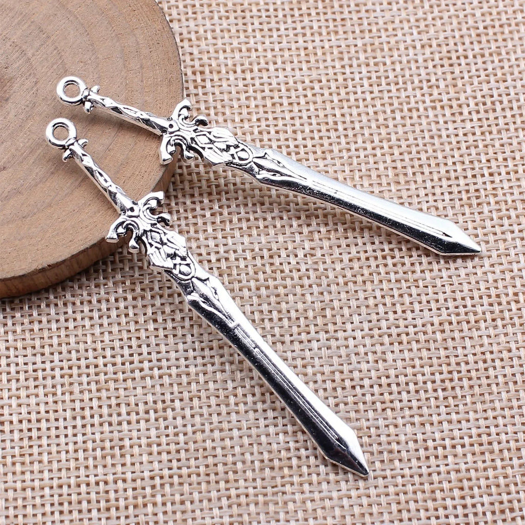 70mm 3.6g Antique Silver Zinc Alloy Cosplay Weapon Sword Charm Pendant for DIY Jewelry Making