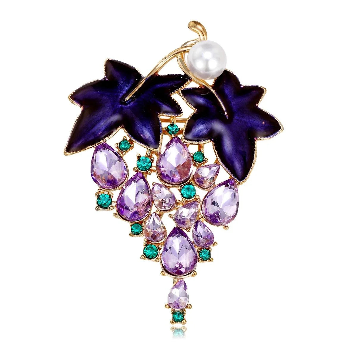 Elegant Alloy Enamel Grape Brooch With Purple Rhinestones And Pearl, Women's Lapel Pin Suit Corsage Gift