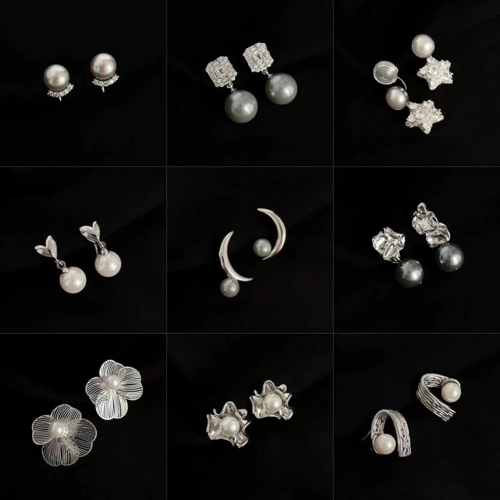White Platinum Plated Copper Clip On Drop Earrings, Geometric Spiral Commuter Jewelry