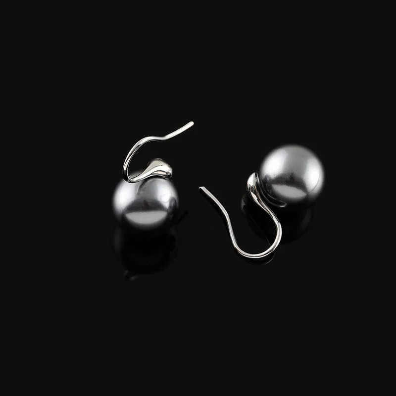 Elegant Gray Pearl Spiral Coil Alloy Stud & Clip On No Piercing High Heel Hook Drop Earrings