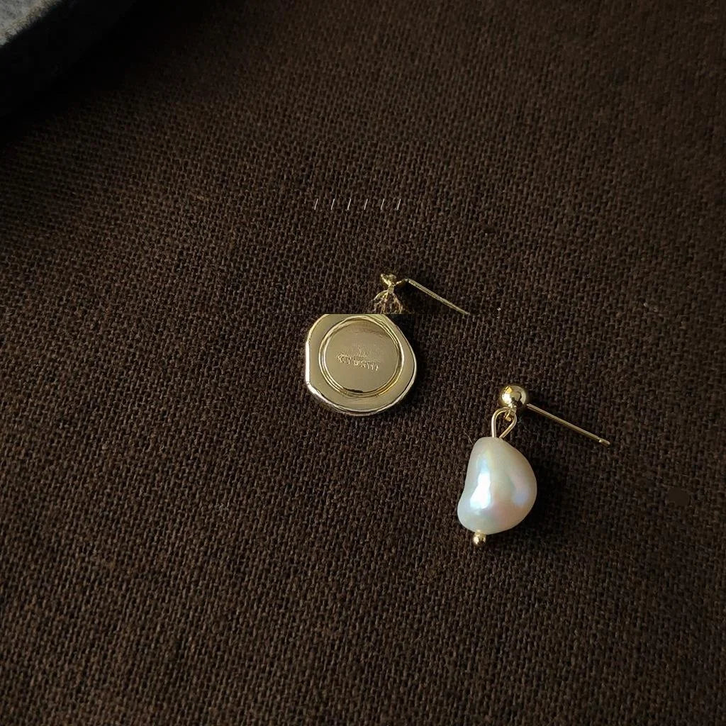 Baroque Freshwater Pearl Drop Earrings Handmade Asymmetric Silver Plated Copper Geometric Jewelry
