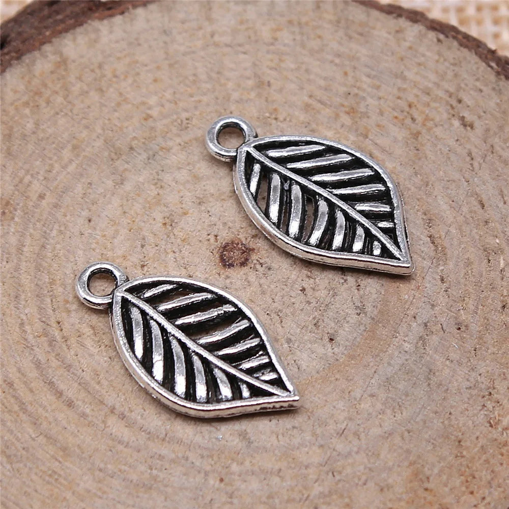 20x10mm 0.9g Antique Silver Zinc Alloy Leaf Charm Pendant for DIY Necklace Bracelet Making
