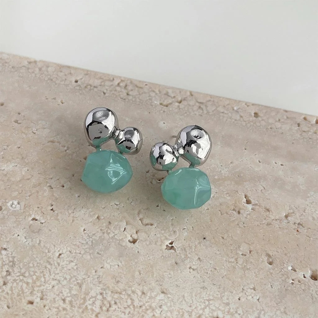 Lake Blue Irregular Copper Drop Earrings Minimalist Sweet Cool Geometric Summer Jewelry