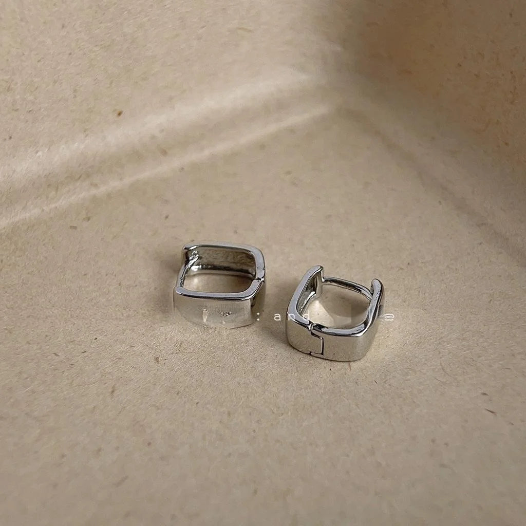 Minimalist White Gold Plated Copper Geometric Square Drop Earrings For Commuter Style