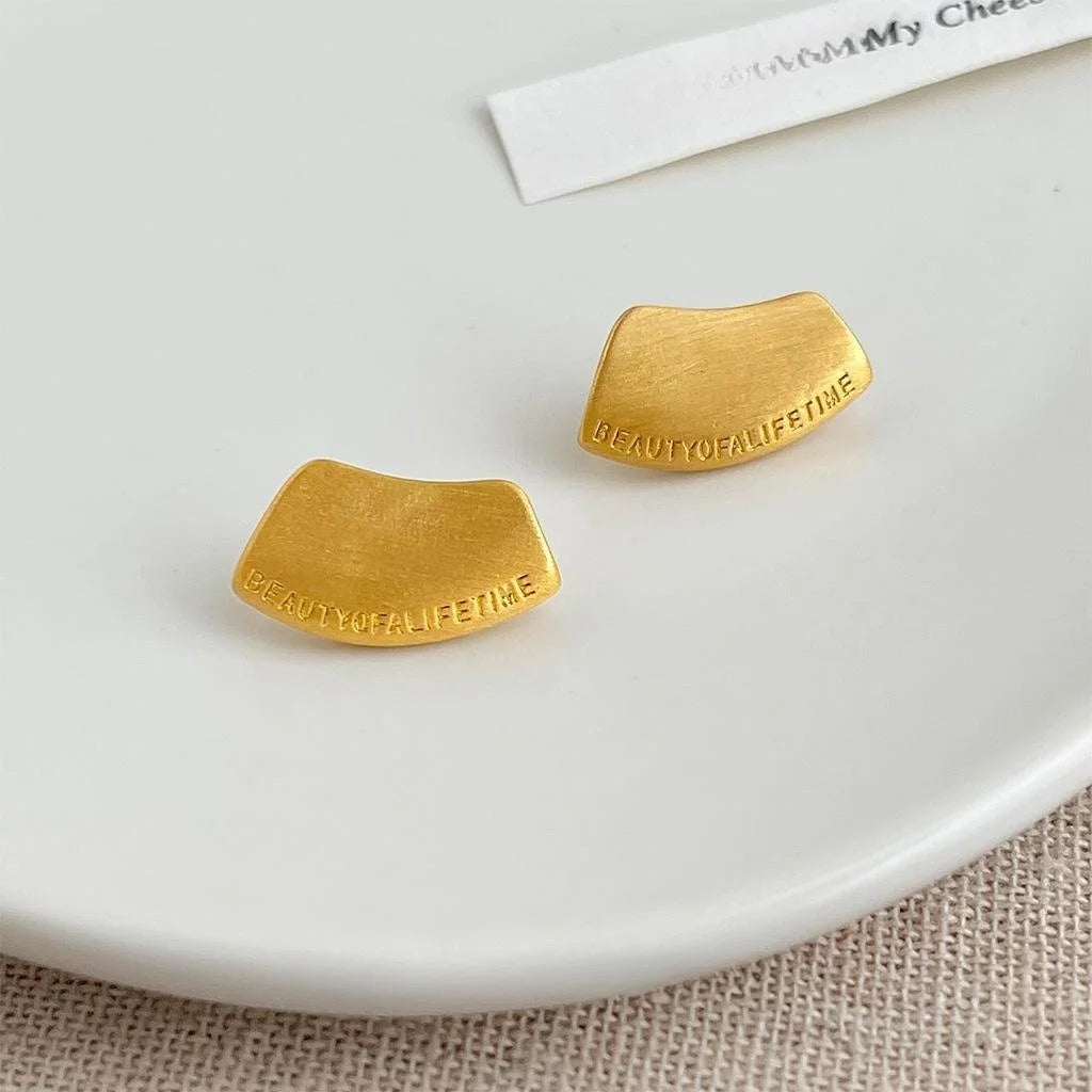 Silver Plated Copper Brushed Geometric Irregular Letter Stud Earrings