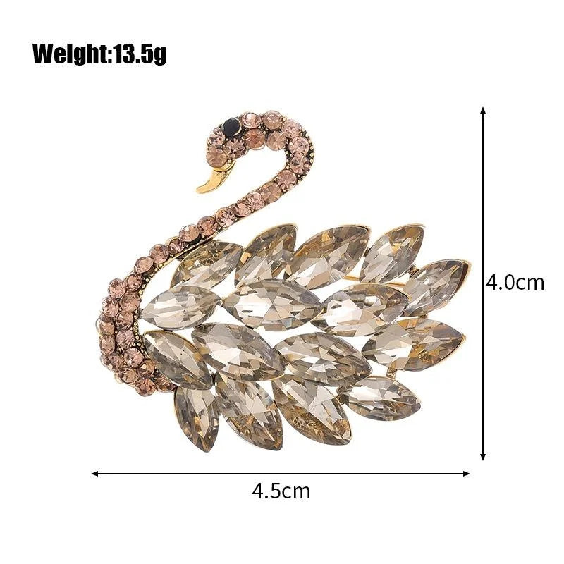 Elegant Crystal Rhinestone Swan Brooch With Marquise Stones, Luxury Lapel Pin Corsage Suit Accessory