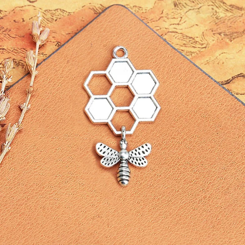 46x25MM Zinc Alloy Honeybee Honeycomb Charm Pendant for DIY Necklace Bracelet Jewelry Making