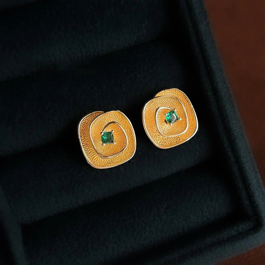 Vintage Micro Pave Zircon 3D Geometric Flower Copper Stud Earrings
